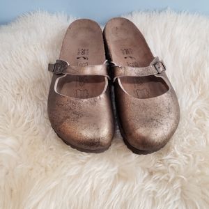 BIRKENSTOCK MARY JANE METALLIC BRONZE SHOES CLOGS
